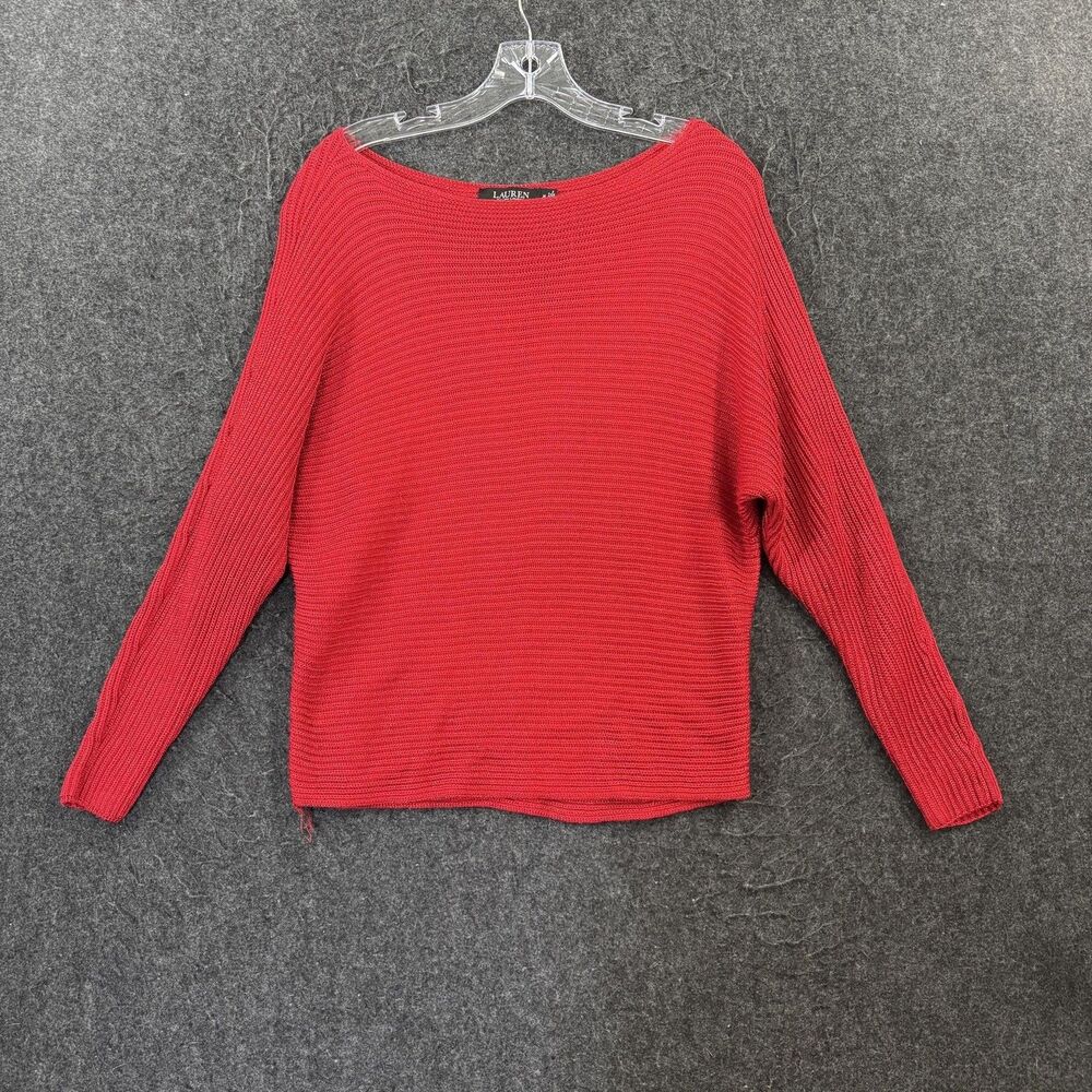 Lauren Ralph Lauren Sweater Women's Medium Red Metallic Dolman Knit Pullover